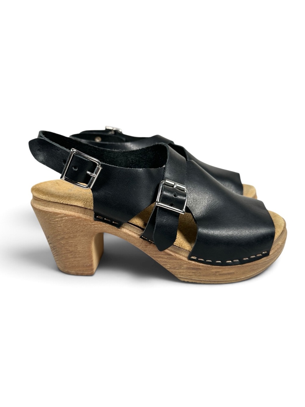 CALOU STOCKHOLM Noor Stappy Leather Heeled Sandals in black